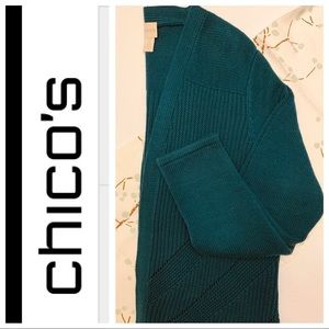 Chico’s Kelly green Coat-like Open cardigan Sz 2